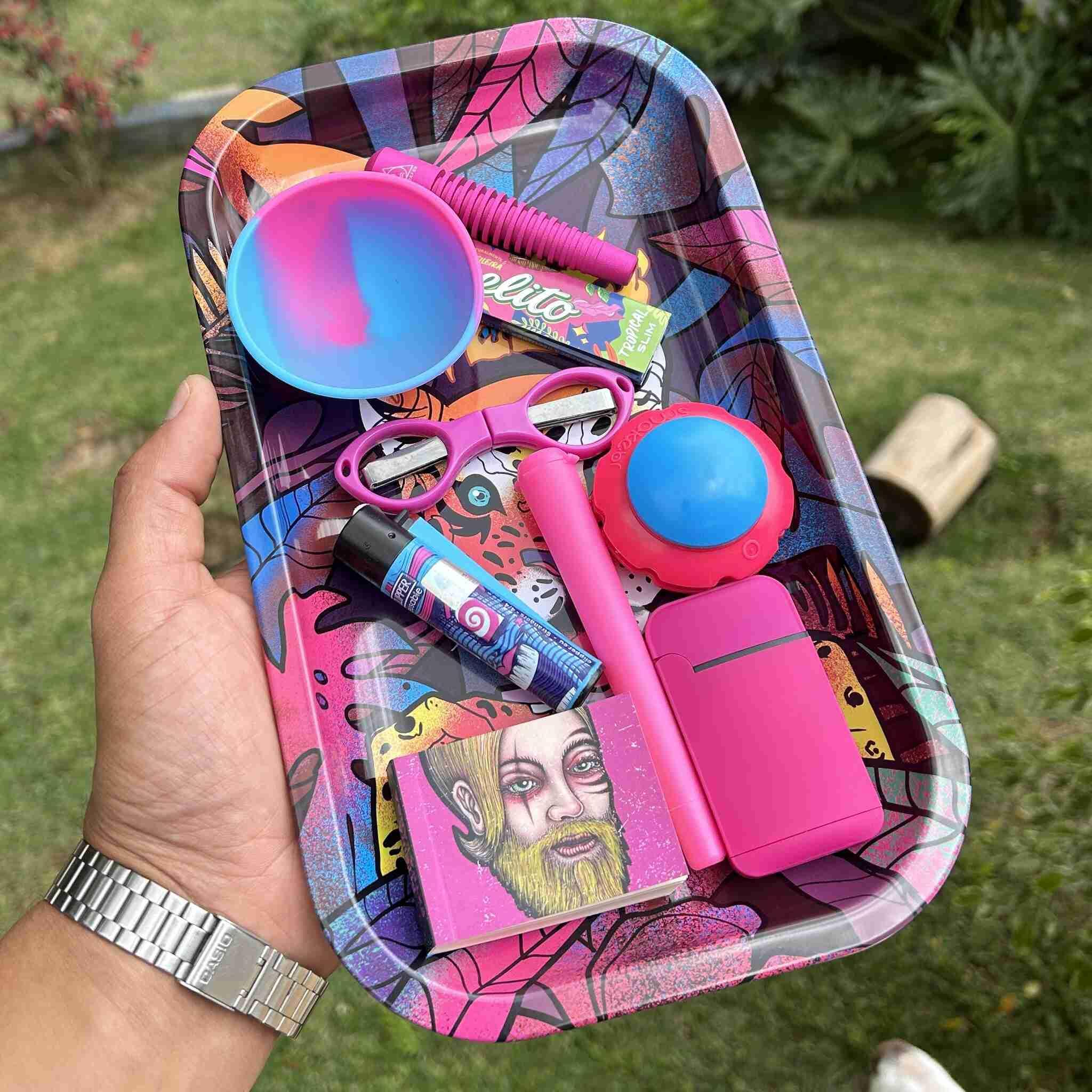 Psychedelic Ounce Kit – Papelito metal rolling tray
