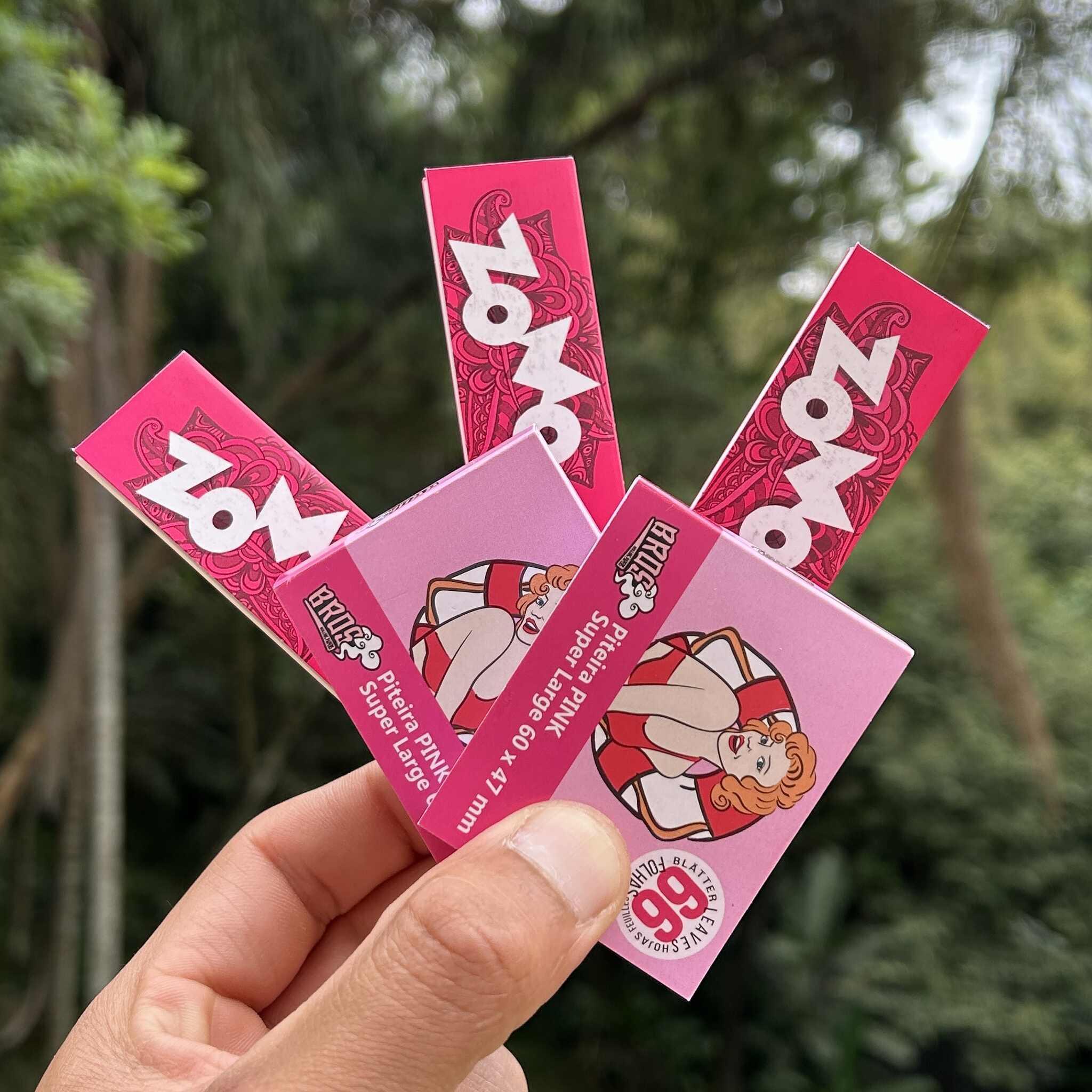 Pink Girl Supply Combo - 3 Zomo rolling papers + 2 Bros paper tips