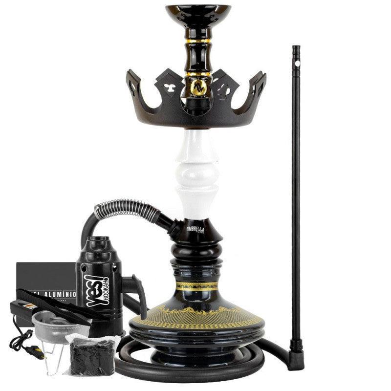 Narguile Marajah Umbrella Nano Branco Metal Preto Vaso Brisas Prato Coroa Pequeno Rosh Alusi Take Gold Completo