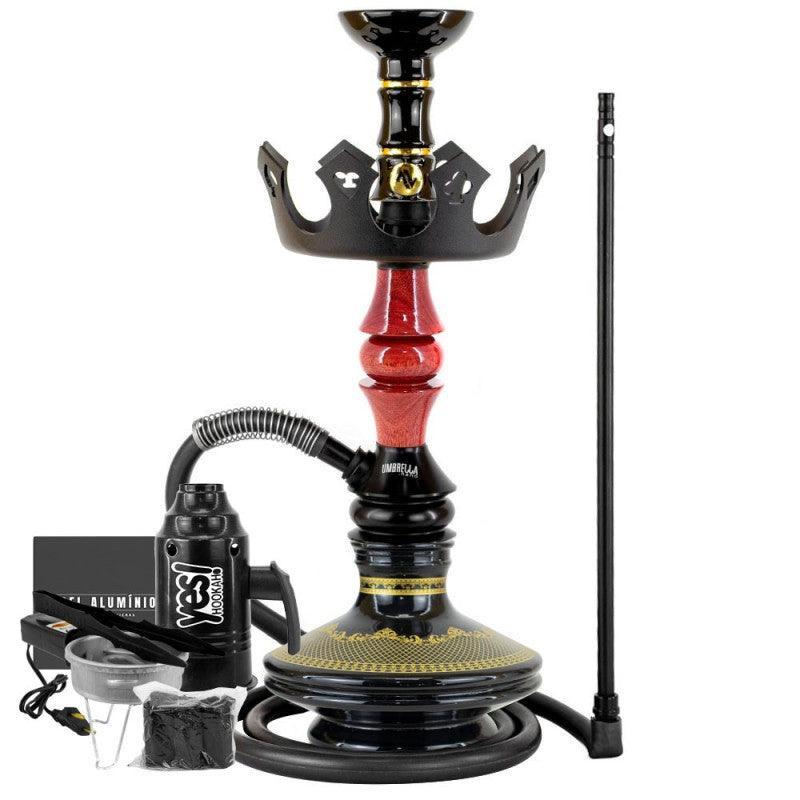 Narguile Marajah Umbrella Nano Red Metal Preto Vaso Brisas Prato Coroa Pequeno Rosh Alusi Take Gold Completo