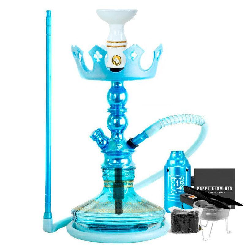 Small Hookah Zeus Single Light Blue Brisas Genie Vase Crown Plate Alusi Kiso Silicone Hose Complete Hookah