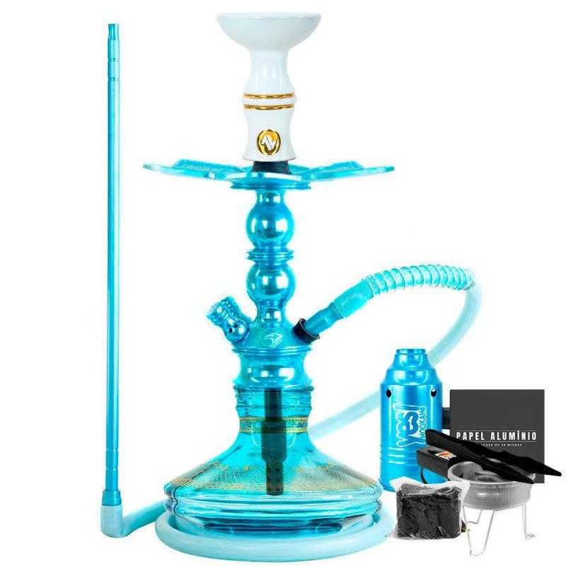 Small Hookah Zeus Single Light Blue Genie Breeze Bowl Flush Plate Alusi Kiso Silicone Hose Hookah Complete