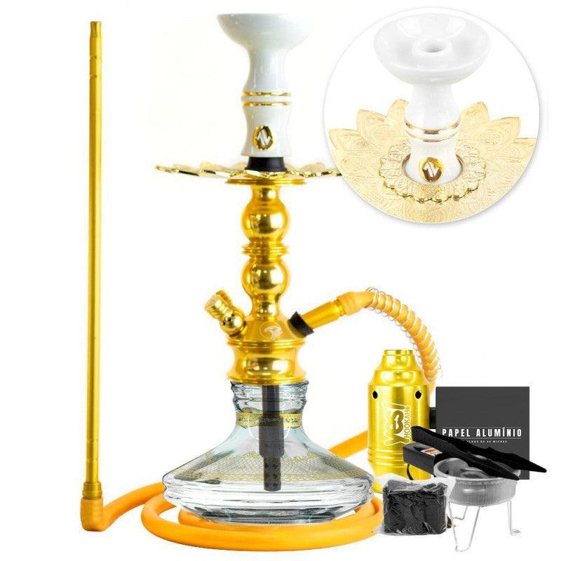 Small Zeus Single Gold Hookah Brisas Genie Gold Alusi Plate ArguileBr Mouthpiece Silicone Alusi Kiso Bowl Complete