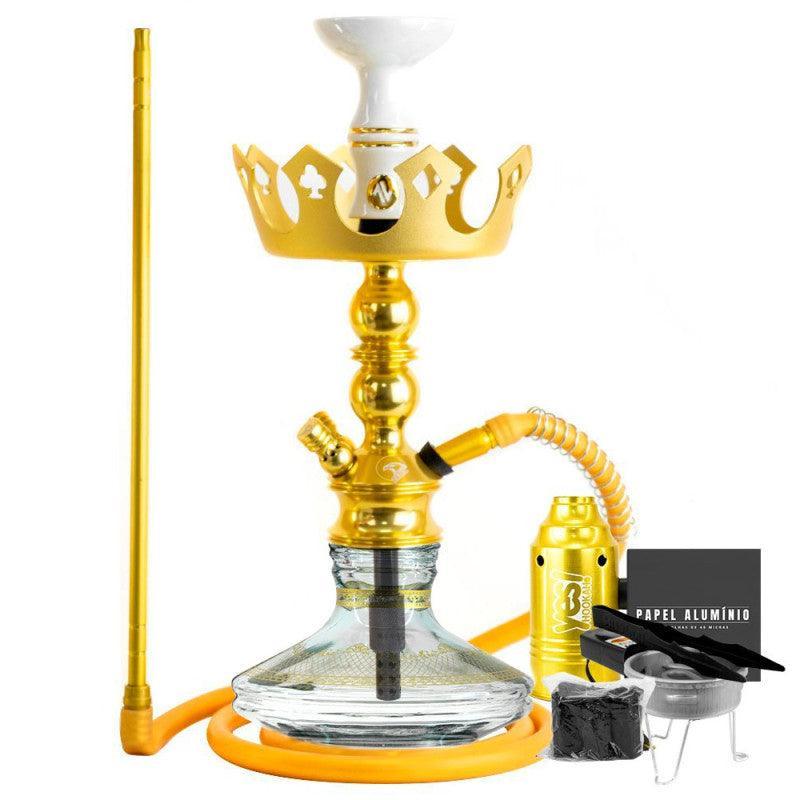 Small Zeus Single Gold Hookah Brisas Genie Vase Crown Plate ArguileBr Silicone Hose Alusi Kiso Complete Bowl