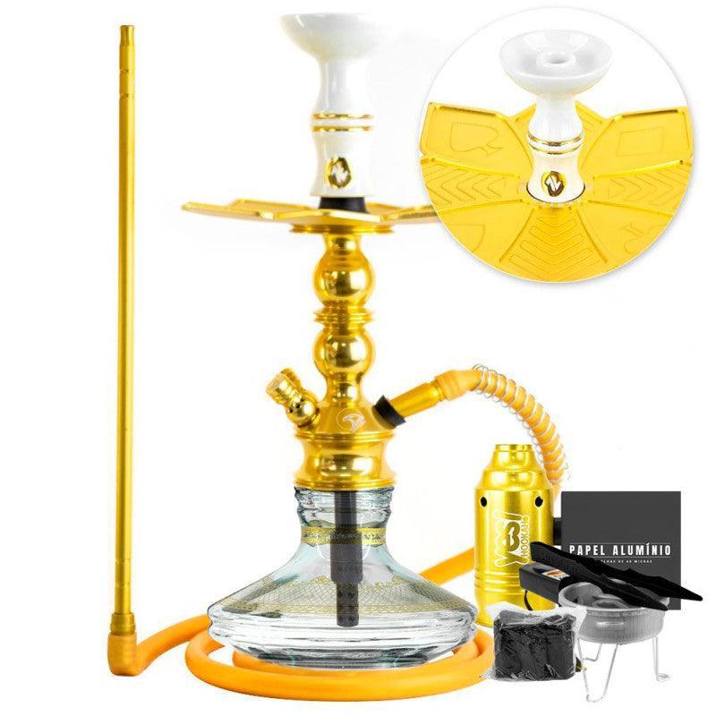 Small Zeus Single Golden Hookah Genie Breeze Vase Flush Plate ArguileBr Silicone Hose Alusi Kiso Bowl Complete