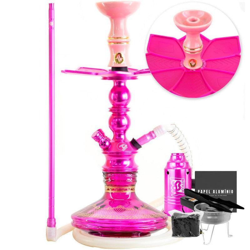Small Pink Zeus Single Hookah Brisas Genie Vase Flush Plate ArguileBr Silicone Mouthpiece Alusi Kiso Complete Bowl