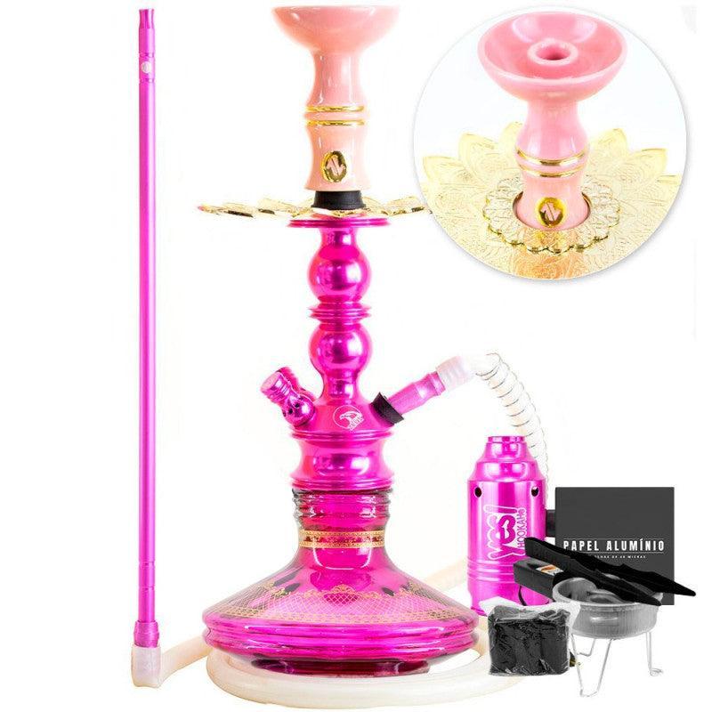 Small Zeus Single Pink Hookah Brisas Genie Vase Alusi Plate ArguileBr Silicone Hose Alusi Kiso Complete Bowl