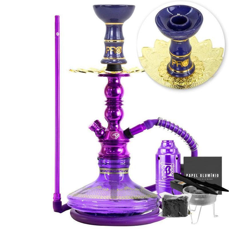 Small Hookah Zeus Single Purple Gloss Gold Stripe Vase Alusi Plate ArguileBr Silicone Hose Alusi Kiso Bowl Complete