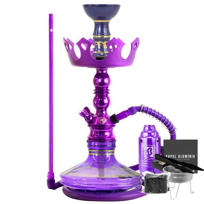 Small Hookah Zeus Single Purple Shine Gold Stripe Vase Crown Plate ArguileBr Silicone Hose Alusi Kiso Bowl Complete