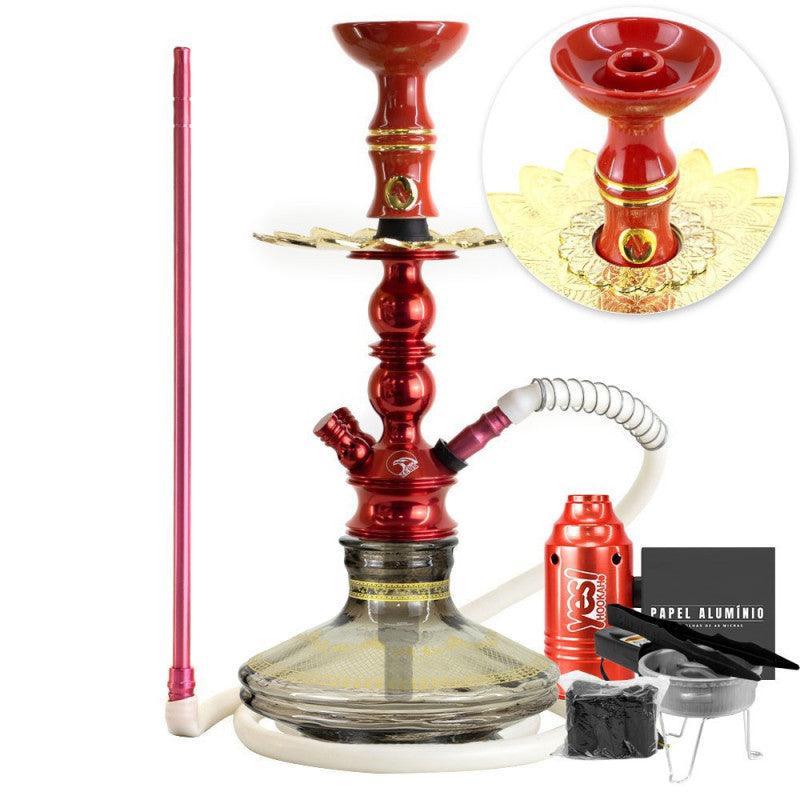 Small Zeus Hookah Single Red Glitter Gold Stripe Vase Alusi Plate ArguileBr Silicone Hose Tip Alusi Kiso Bowl Complete