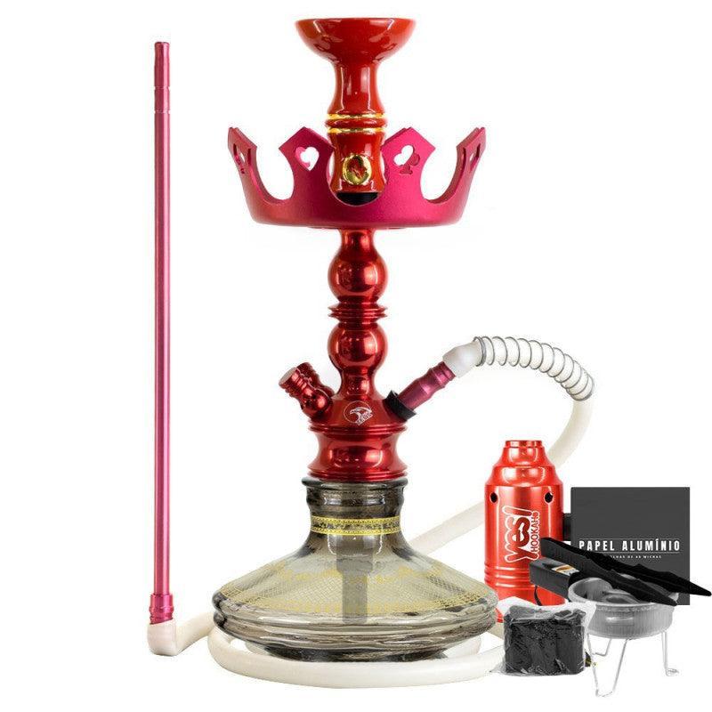 Zeus Small Red Glitter Single Hookah Gold Striped Vase Crown Plate ArguileBr Silicone Hose Alusi Kiso Bowl Complete